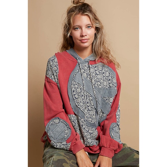 POL Red Floral Peace Patch Vintage Washed Hoodie - Picture 7 of 7
